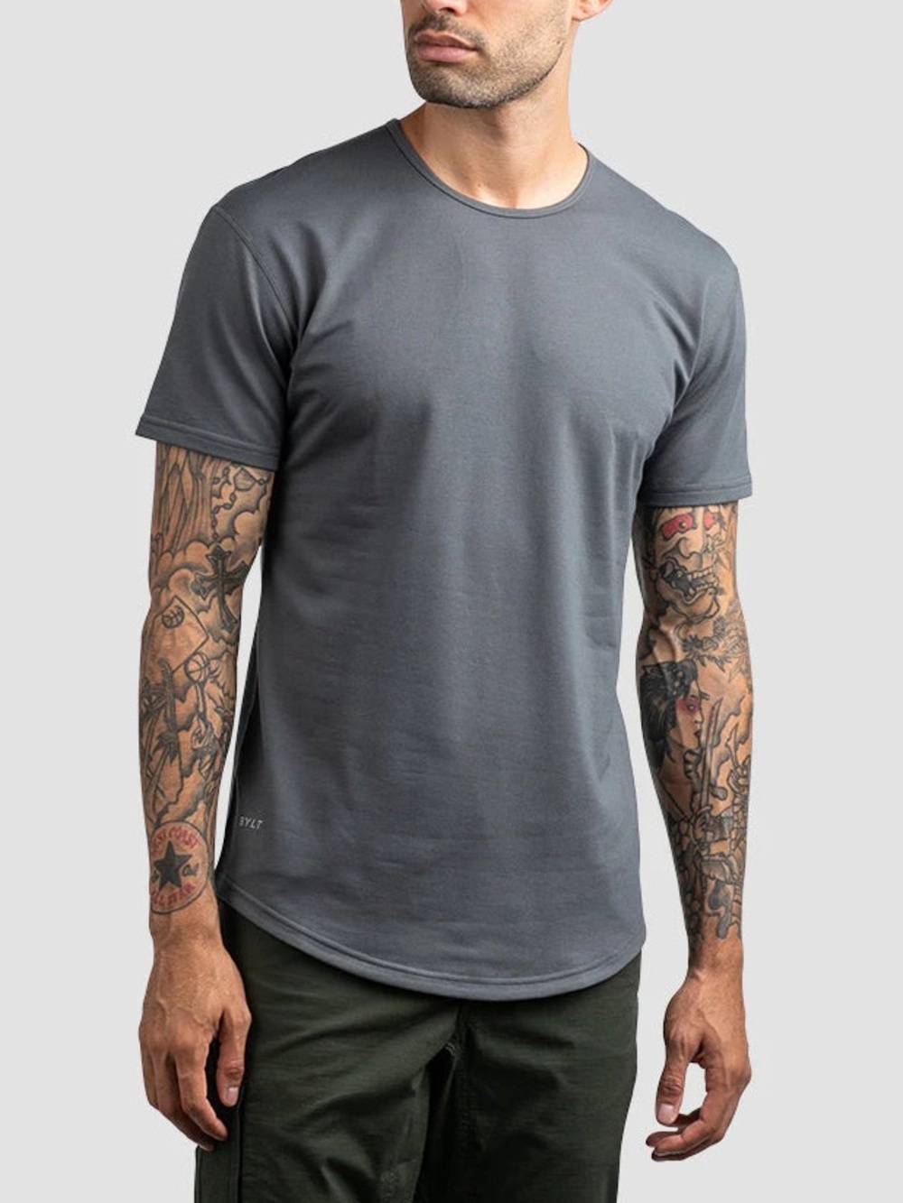BYLT Basics Men's Drop Cut Short Sleeve Neck T-Shirt Charcoal Gray